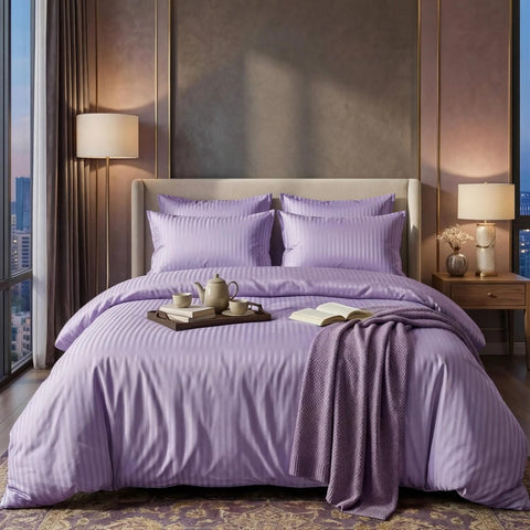 Luxury Satin Stripe Duvet Set - Lavender