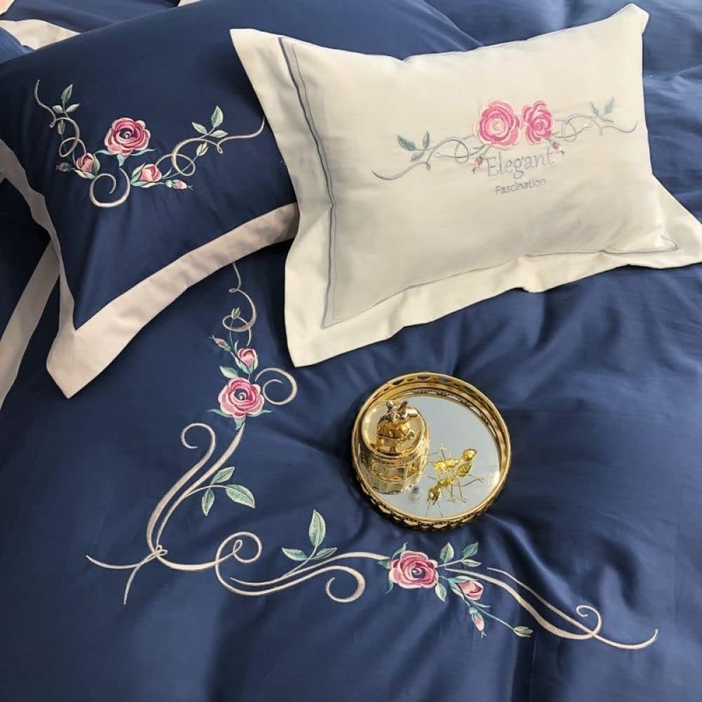 Luxury Embroidered Duvet Set - Blue & Peach