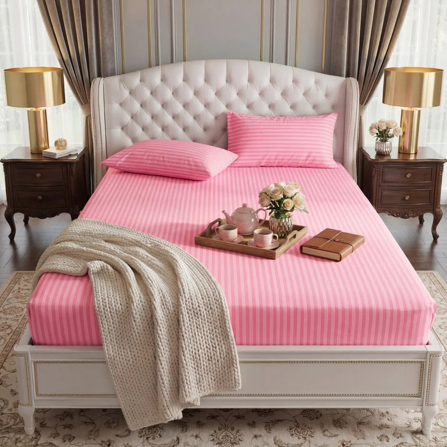 Satin Stripe Fitted Sheet - Light Pink