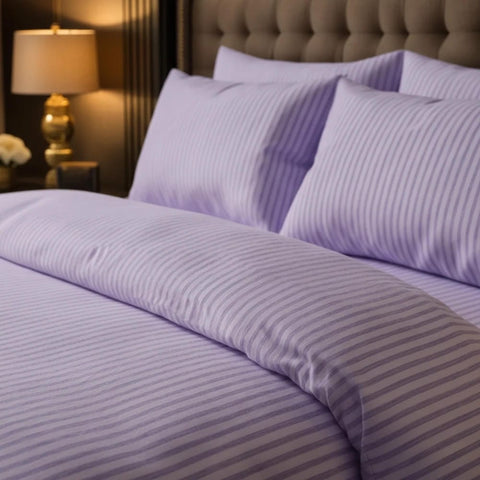 Luxury Satin Stripe Duvet Set - Lavender