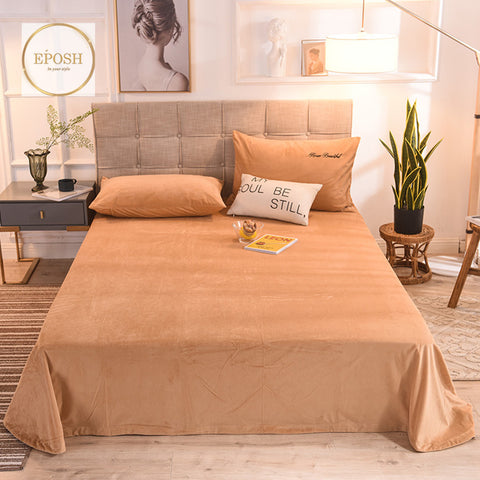 Velvet Bedsheet with 2  pillow covers - Khaki