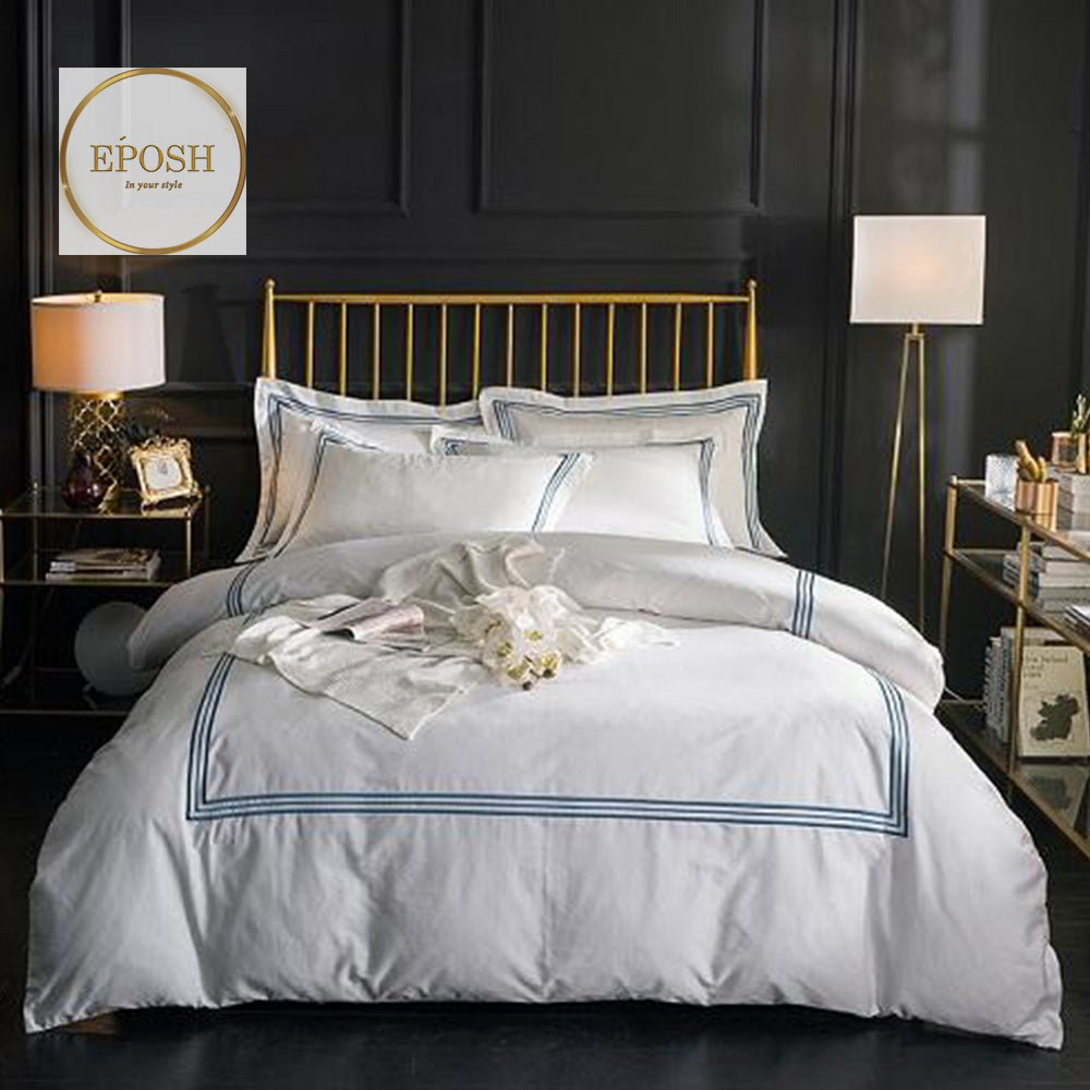 White Duvet Set With Navy Blue Triple Baratta Stitch
