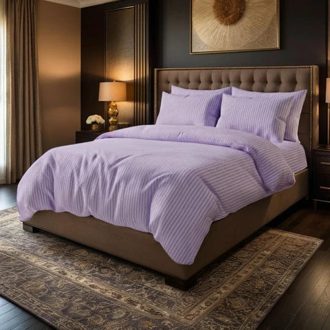 Luxury Satin Stripe Duvet Set - Lavender