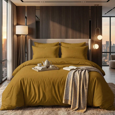 Luxury Satin Stripe Duvet Set - Mustard