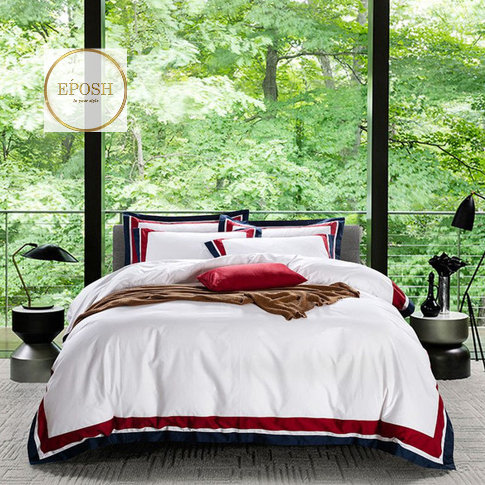 Embellish Patch Cotton Sateen Duvet set - White and  Maroon