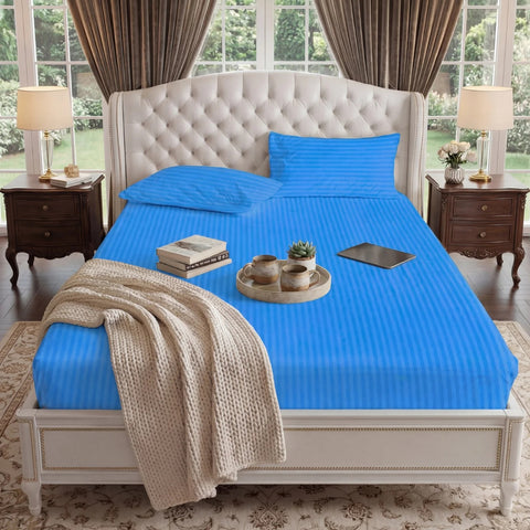 Satin Stripe Fitted Sheet - Royal Blue