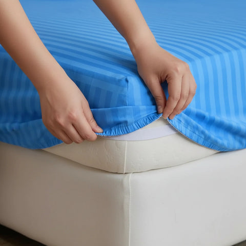Satin Stripe Fitted Sheet - Royal Blue