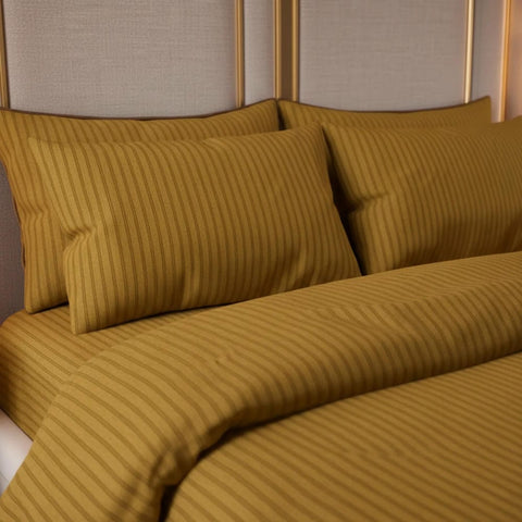 Luxury Satin Stripe Duvet Set - Mustard