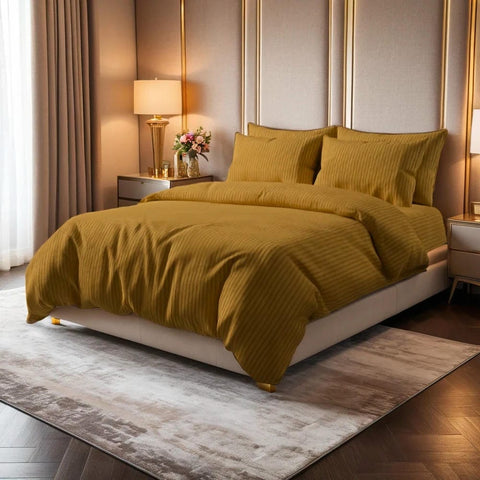 Luxury Satin Stripe Duvet Set - Mustard