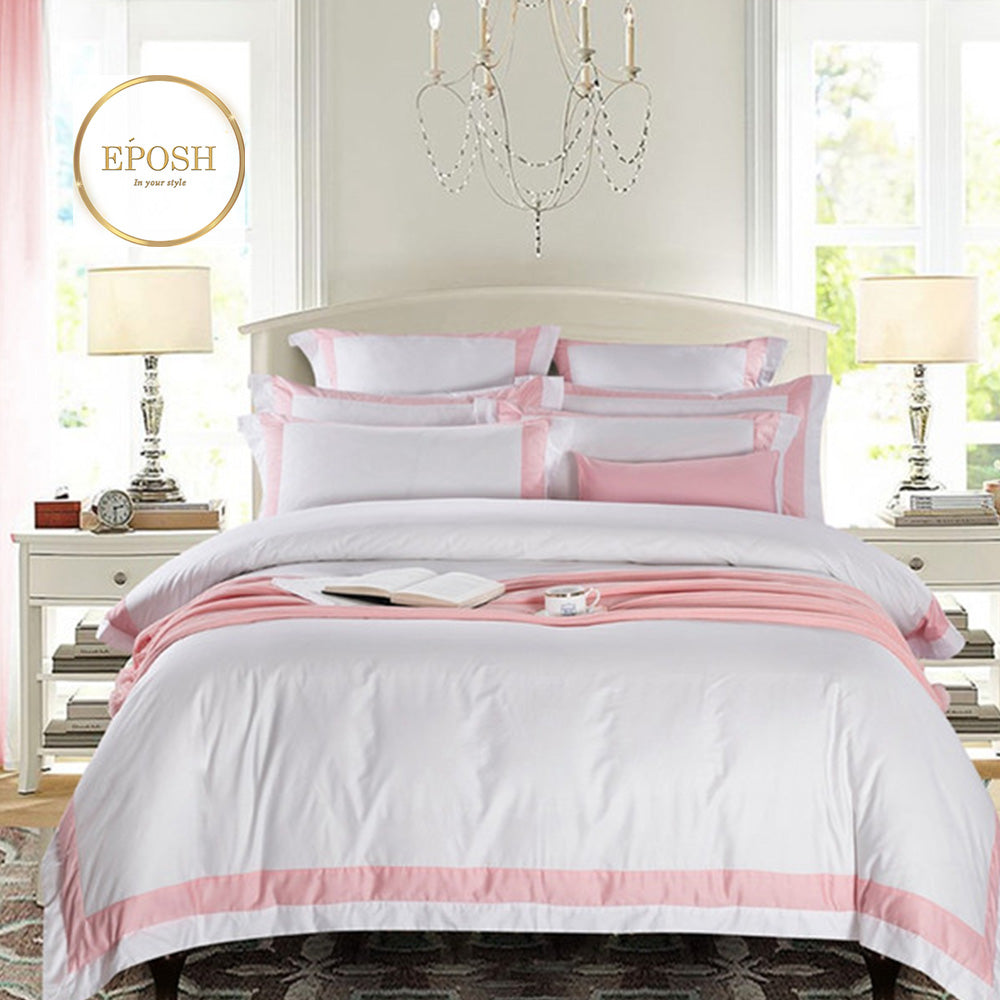 Embellish Patch Cotton Sateen Duvet Set - White and Pink