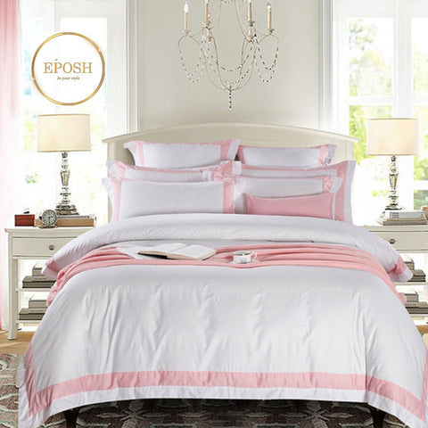 Embellish Patch Cotton Sateen Duvet Set - White and Pink