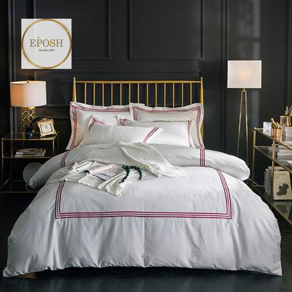 White Duvet Set With Maroon Triple Baratta Stitch