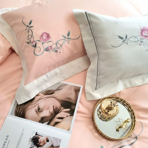 Luxury Embroidered Duvet Set - Vanilla & Blue