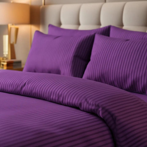 Luxury Satin Stripe Duvet Set - Purple