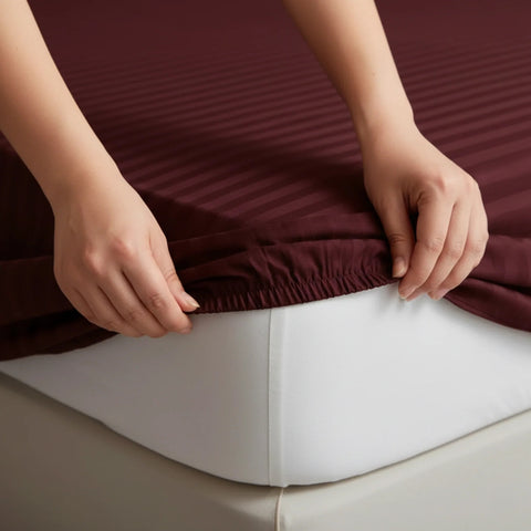 Satin Stripe Fitted Sheet - Maroon
