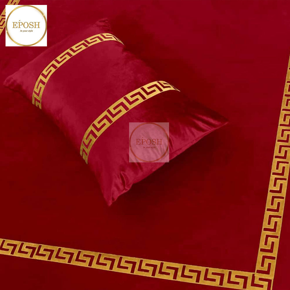 Emboss Velvet Bedsheet Set -  Red
