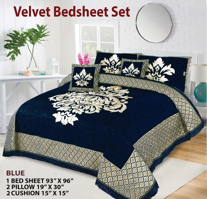 JACQUARD VELVET BED SHEET ( BLUE ) - 5 PCS