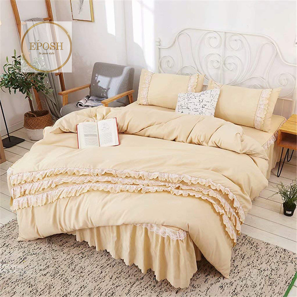 Luxury Frilled Duvet Set - Lemon Yellow