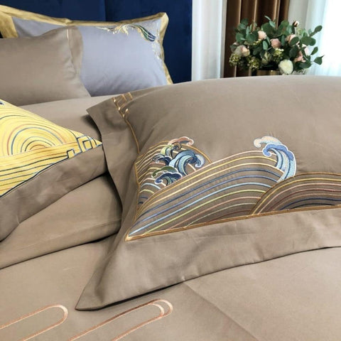 Luxury Embroidered Duvet Set - Coffee