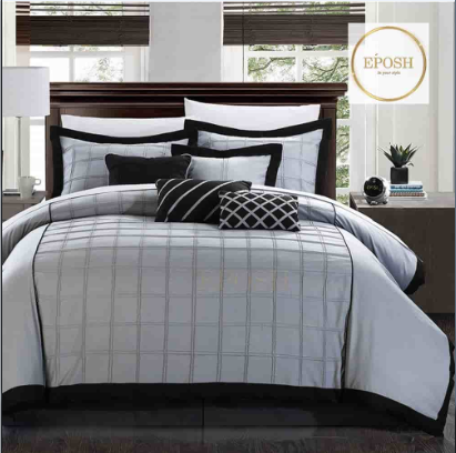 Grey and Black Embellish Box Pleats Duvet Set