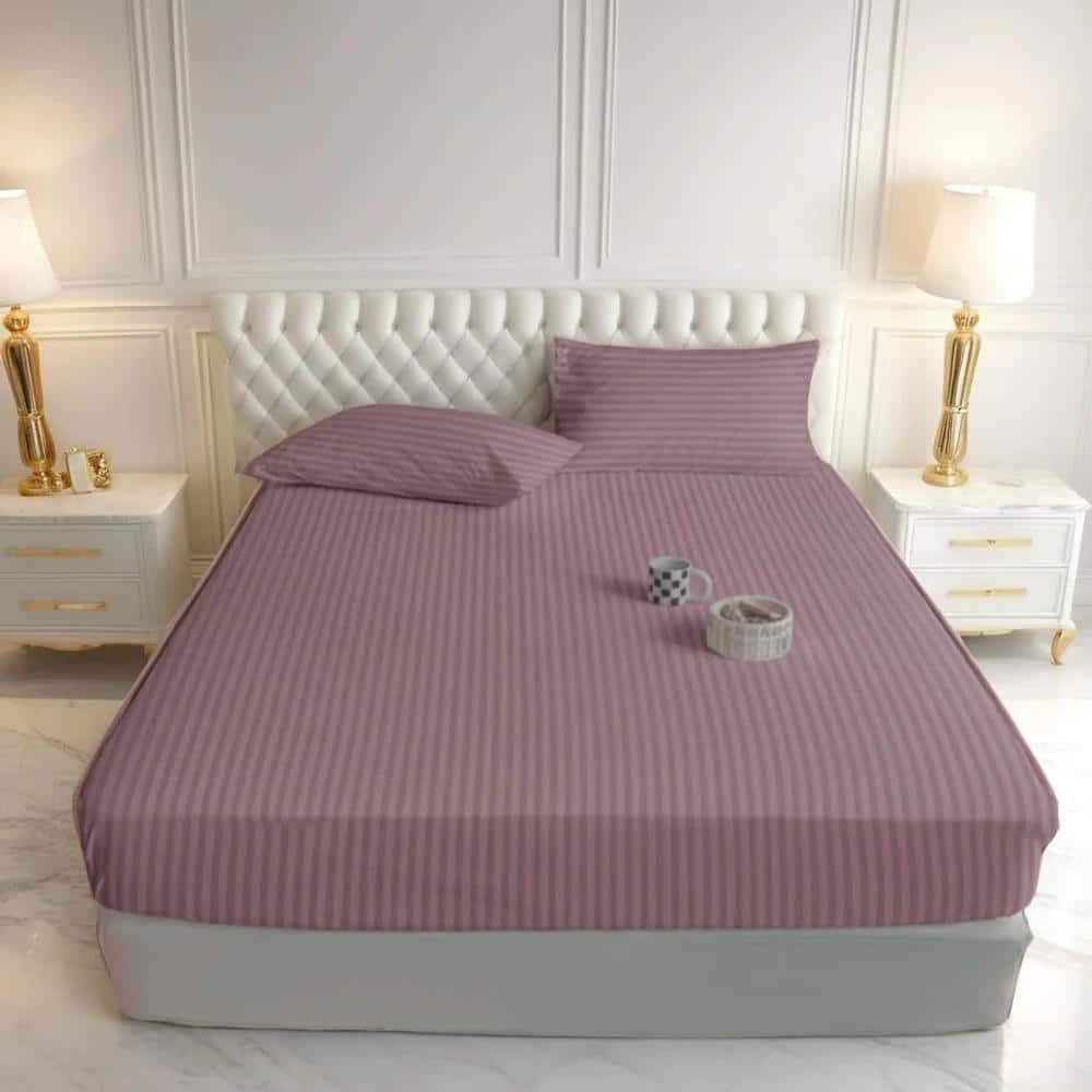 Satin Stripe Fitted Sheet - Mauve