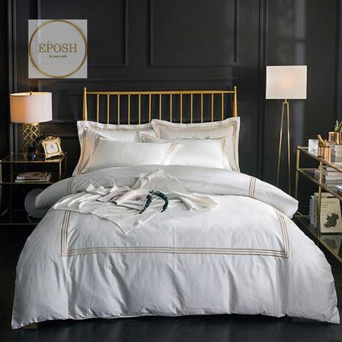 White Duvet Set With Beige Triple Baratta Stitch