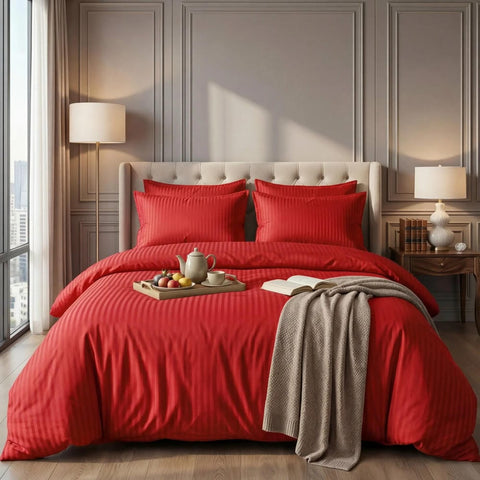 Luxury Satin Stripe Duvet set - Red