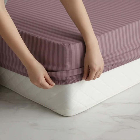 Satin Stripe Fitted Sheet - Mauve