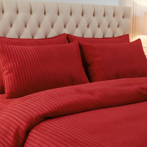 Luxury Satin Stripe Duvet set - Red