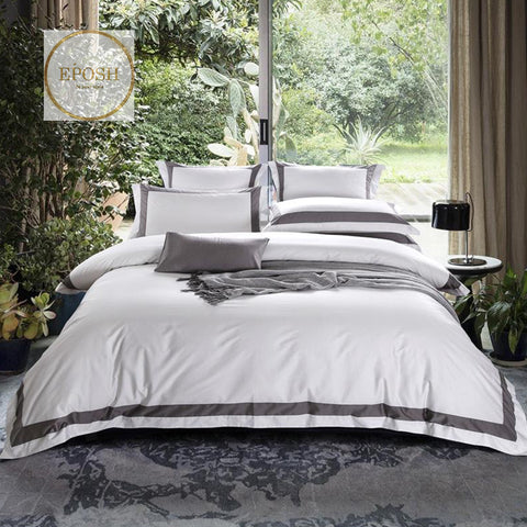 Embellish Patch Cotton Sateen Duvet Set - White and Grey