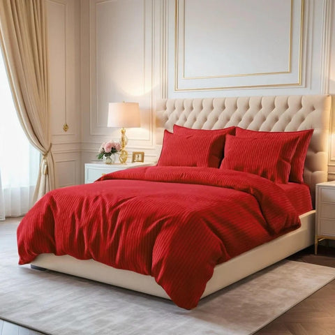 Luxury Satin Stripe Duvet set - Red