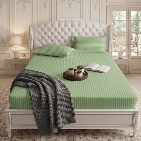 Satin Stripe Fitted Sheet - Mint Green
