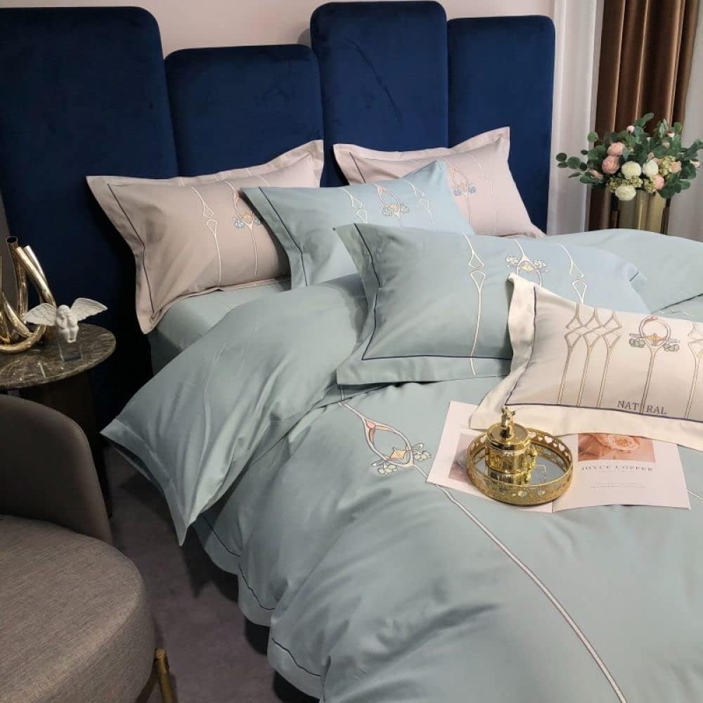 Luxury Embroidered Duvet Set - Cyan & Vanilla