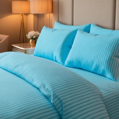 Luxury Satin Stripe Duvet set - Sky Blue