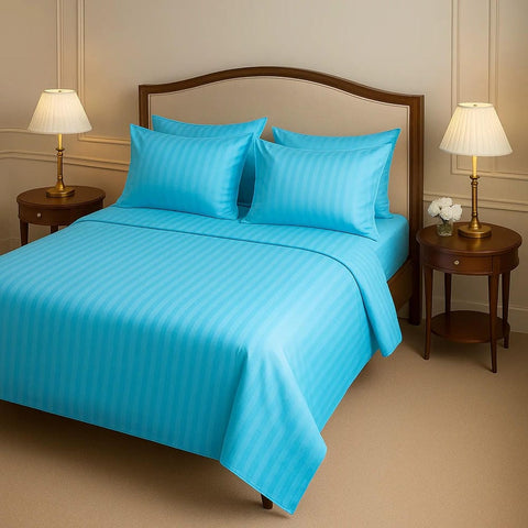 Luxury Satin Stripe Duvet set - Sky Blue