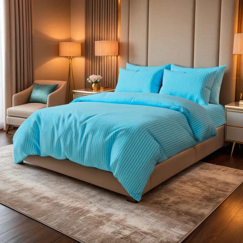 Luxury Satin Stripe Duvet set - Sky Blue