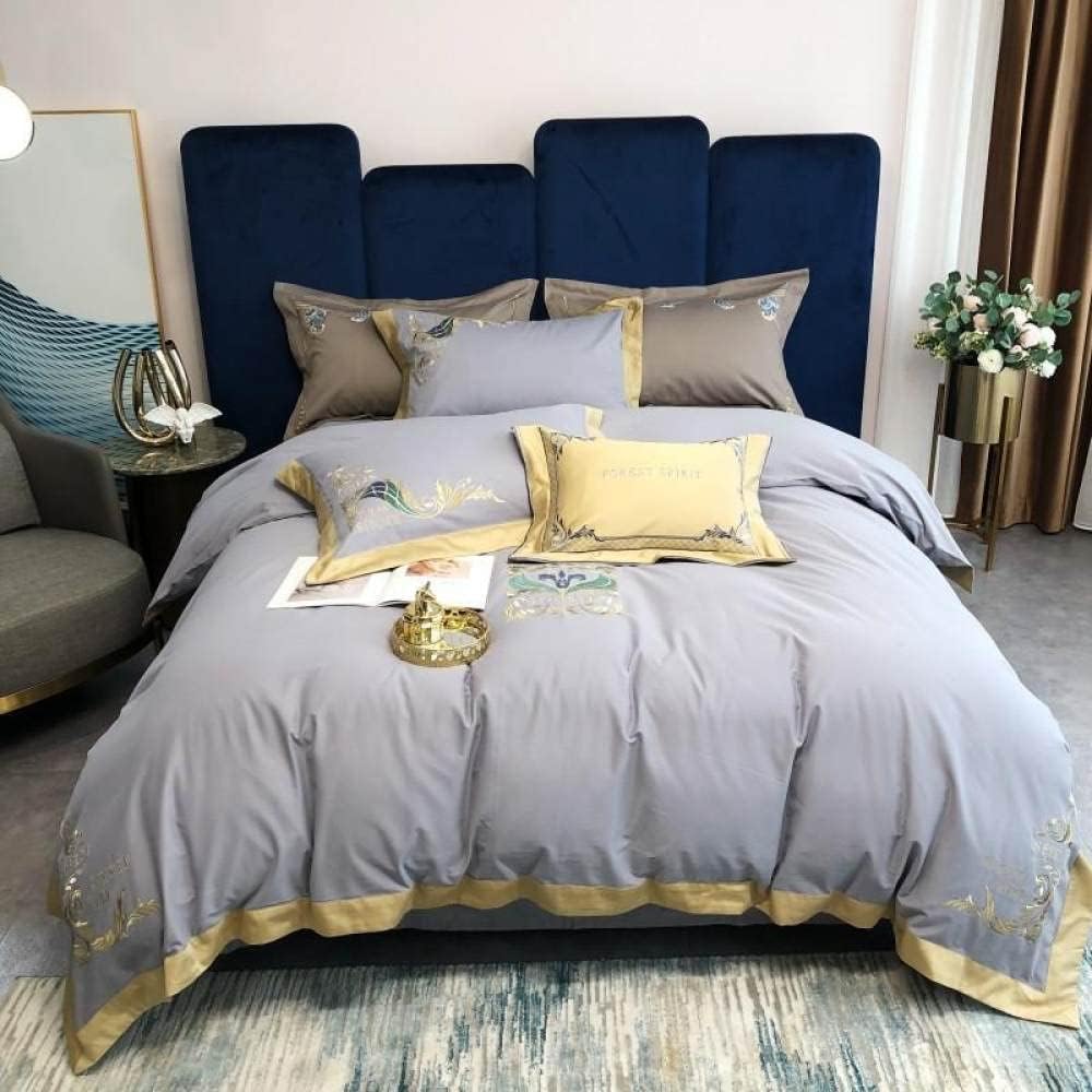 Luxury Embroidered Duvet Set- Silver Grey