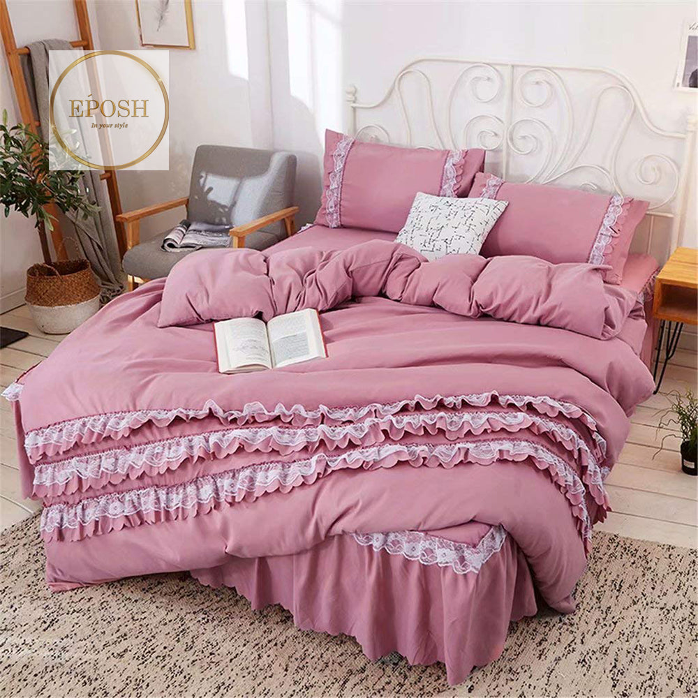 Luxury Frilled Duvet Set - Pastel Pink