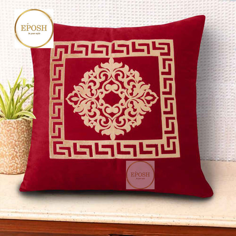 Pack of 2 Emboss Velvet Cushion -Off-White on Red