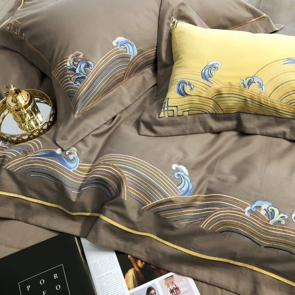 Luxury Embroidered Duvet Set - Coffee
