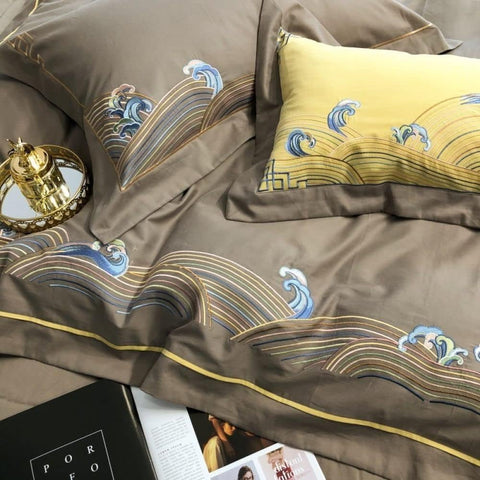 Luxury Embroidered Duvet Set - Coffee
