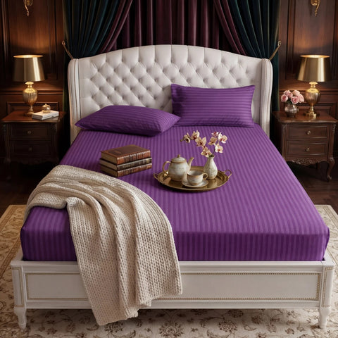 Satin Stripe Fitted Sheet - Purple
