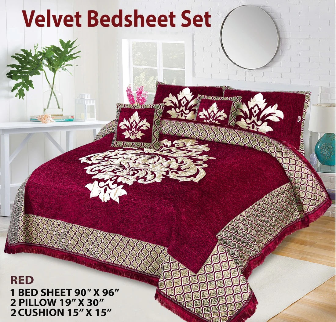 JACQUARD VELVET BED SHEET ( RED ) - 5 PCS