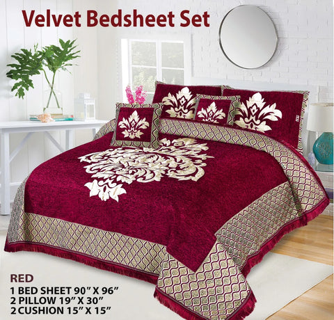 JACQUARD VELVET BED SHEET ( RED ) - 5 PCS