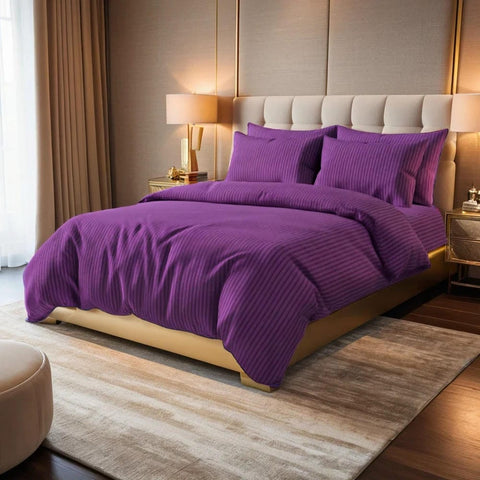 Luxury Satin Stripe Duvet Set - Purple
