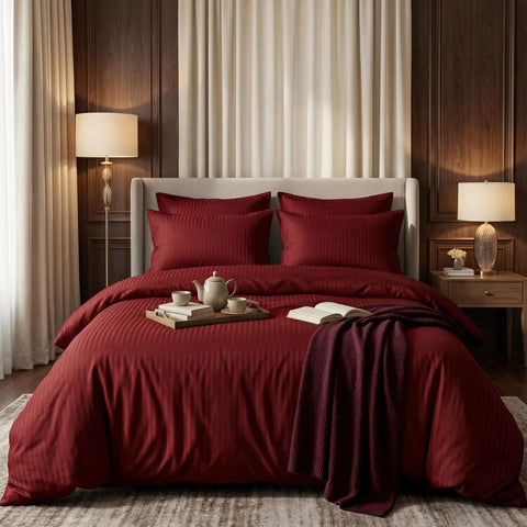 Luxury Satin Stripe Duvet set - Maroon