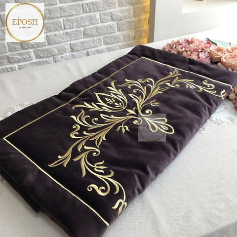 Velvet Embroidered Prayer Mat - Dark Brown