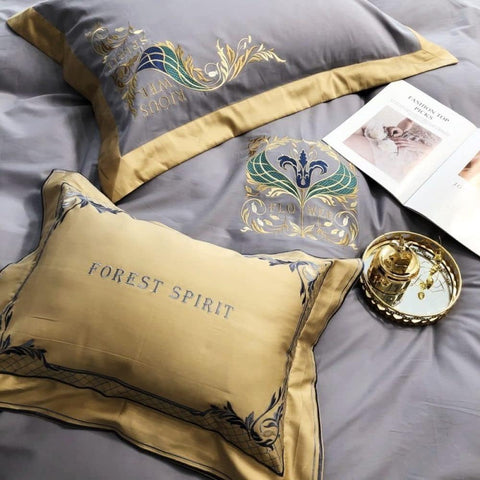 Luxury Embroidered Duvet Set- Silver Grey