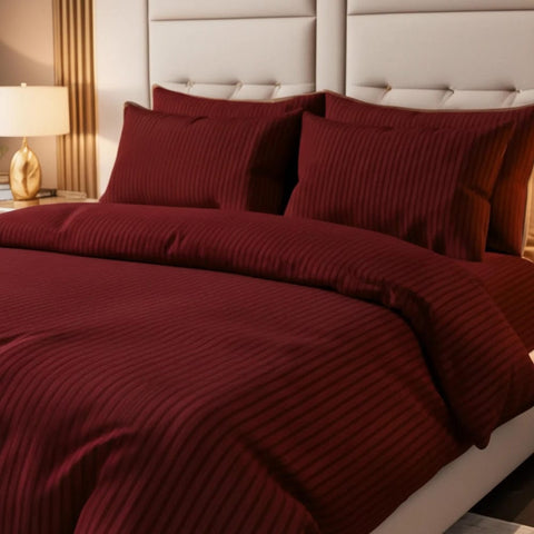 Luxury Satin Stripe Duvet set - Maroon