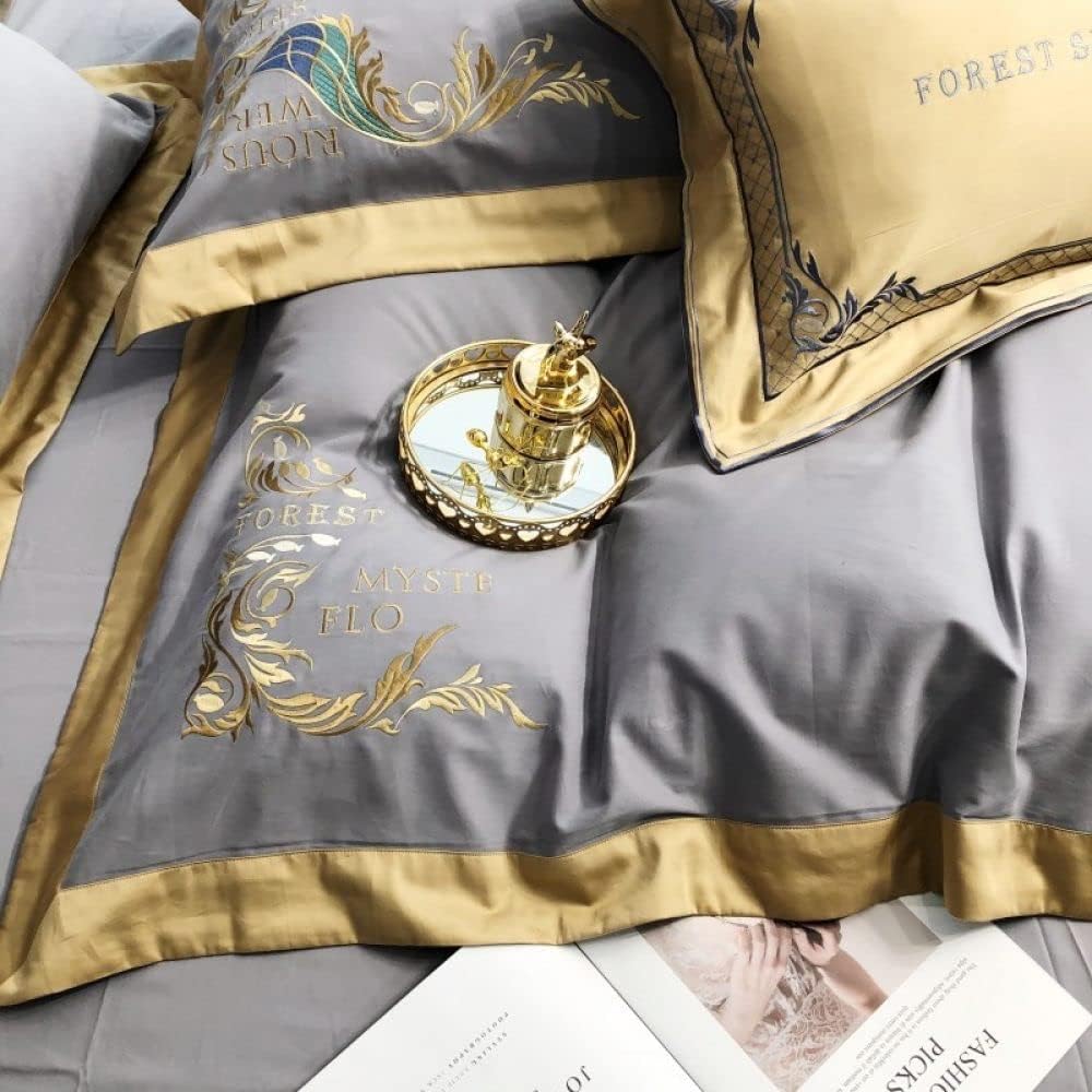 Luxury Embroidered Duvet Set- Silver Grey